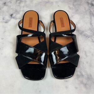 Rachel Comey Suzanne Black Patent Leather + Suede Slide Sandals Sz 39